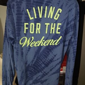 PINK Victoria's Secret Blue Tie-Dye Long Sleeve, Living For The Weekend